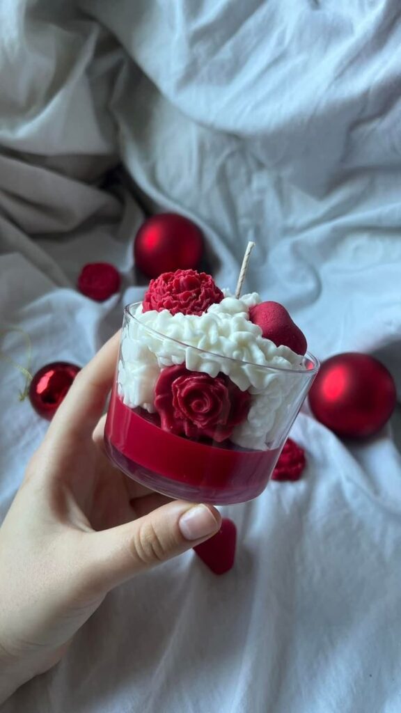شمع لیوانی فانتزی طرح گل رز